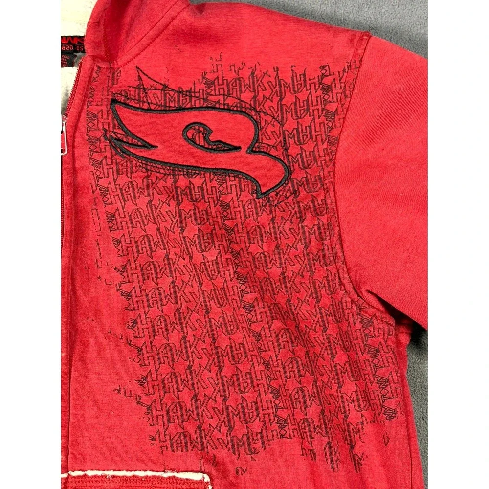 VTG Tony Hawk Hoodie Boys L (14-16) Red Embroidered Rhino Sherpa Lined Full Zip